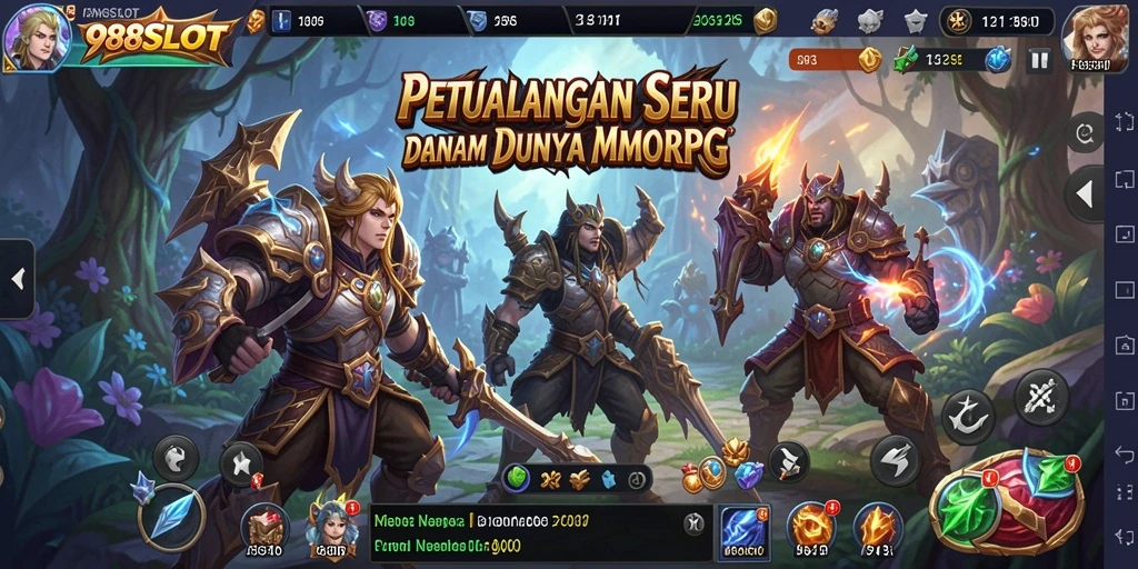 Screenshot utama gameplay 988SLOT menampilkan aksi seru dalam MMORPG.