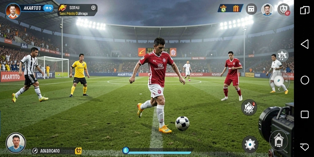 Tampilan gameplay sepak bola yang mendebarkan dan interaktif.