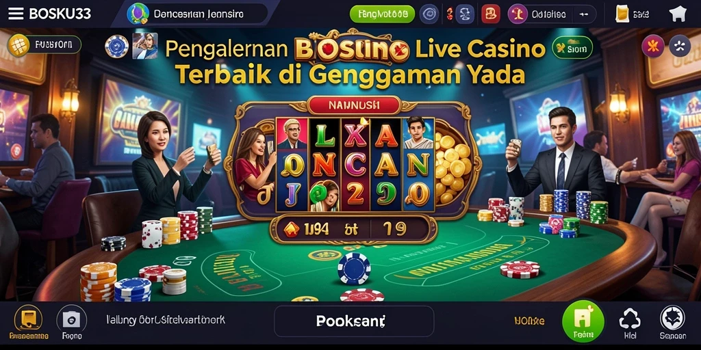 Screenshot gameplay Live Casino dengan dealer profesional dan suasana seru.