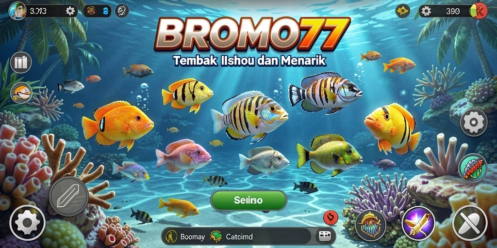 Gameplay seru dalam BROMO77, menangkap ikan dengan berbagai senjata.