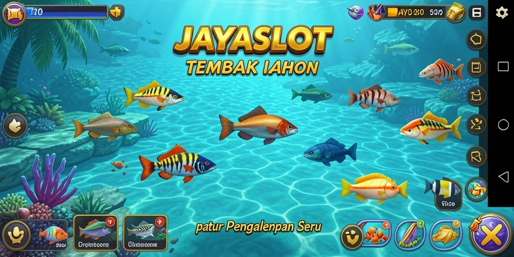 Gameplay JAYASLOT dengan ikan berwarna-warni di lautan.