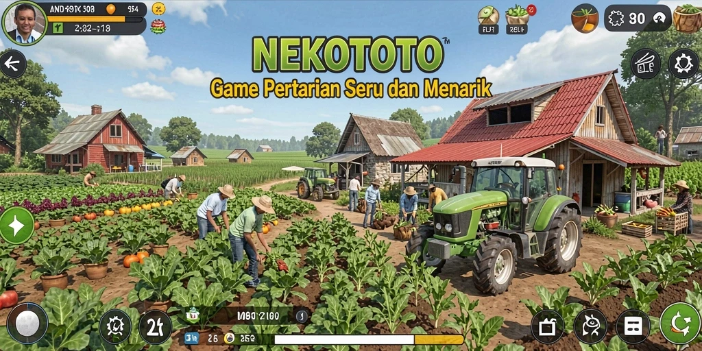 Screenshot gameplay NEKOTOTO menampilkan aktivitas bertani yang seru.