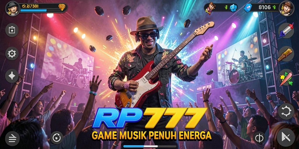 Tampilan gameplay RP777 yang menarik dengan berbagai lagu dan tantangan.